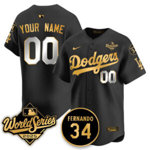 Custom Los Angeles Dodgers 2025 National League Champions Jersey - All Stitched Black Gold