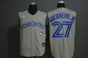 Men's Toronto Blue Jays #27 Vladimir Guerrero Jr. Grey 2020 Cool and Refreshing Sleeveless Fan Stitched  Jersey
