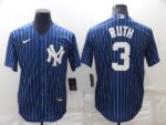 Men's  New York Yankees #3 Babe Ruth Blue Strip Throwback Cool Base Stitched Jersey