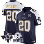 Tony Pollard #20 Cowboys Texas Patch Gold Trim Vapor Jersey - All Stitched