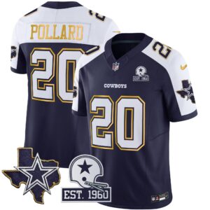 Tony Pollard #20 Cowboys Texas Patch Gold Trim Vapor Jersey - All Stitched