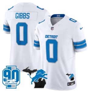 Jahmyr Gibbs #0 Detroit Lion 2025 Michigan & 90th Year Patch Vapor Jersey - All Stitched