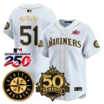 Ichiro Suzuki #51 Seattle Mariners 250th Anniversary & AL West Vapor Premier Limited Jersey - White Gold