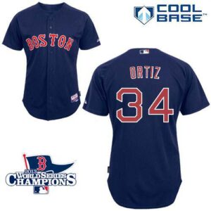 Boston Red Sox #34 David Ortiz Dark Blue Cool Base 2013 World Series Champions Patch Stitched Jersey