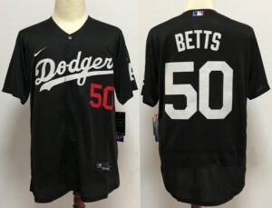 Men's Los Angeles Dodgers #50 Mookie Betts Black Stitched Flex Base  Jersey