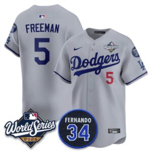 Freddie Freeman #5 Los Angeles Dodgers 2025 National League Champions Jersey - Gray