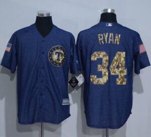 Texas Rangers #34 Nolan Ryan Denim Blue Salute to Service Stitched Jersey