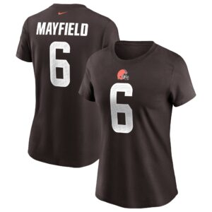Women's Baker Mayfield Brown Cleveland Browns Name & Number T-Shirt
