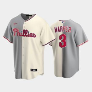 Men's Philadelphia Phillies Split Replica #3 Bryce Harper Gray-White Jersey