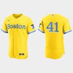 Men's Boston Red Sox #41 Chris Sale Gold Light Blue 2021 City Connect Flex Base Jersey