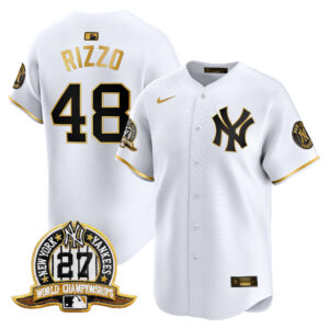 Anthony Rizzo #48 New York Yankees 27 Time Champions Patch Vapor Premier Limited Jersey - White Gold