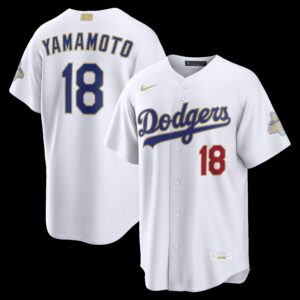 Los Angeles Dodgers Yoshinobu Yamamoto #18 White 2026 Gold Collection Stadium Jersey