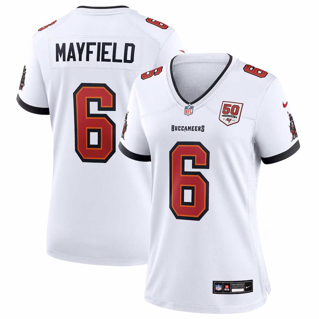 Baker Mayfield #6 Tampa Bay Buccaneers Women's 50th Season White Game Jersey - White