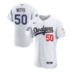 Men's  Los Angeles Dodgers #50 Mookie Betts White VII Gold Series Jersey