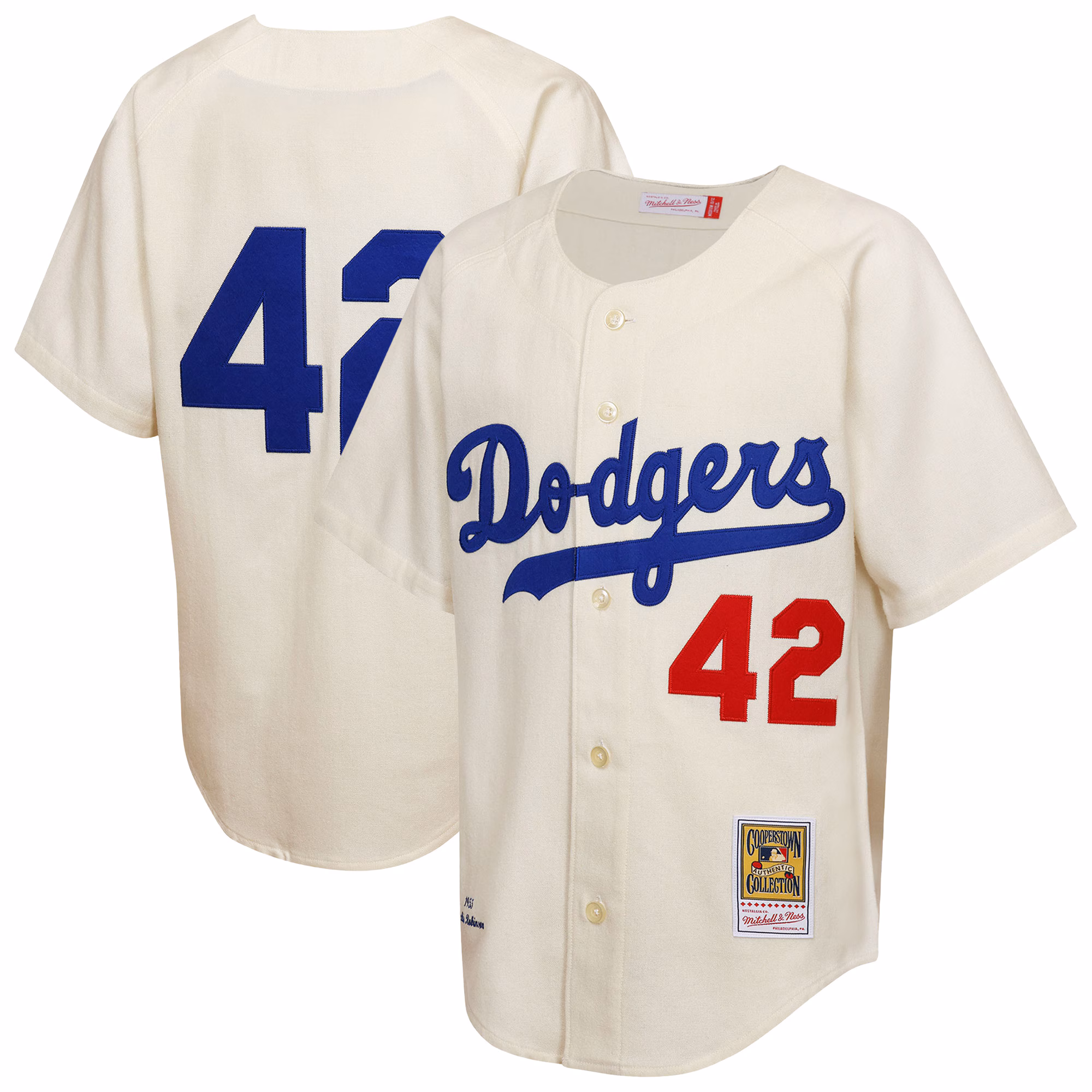 Youth Brooklyn Dodgers Jackie Robinson Mitchell & Ness Cream 1955 Authentic Jersey