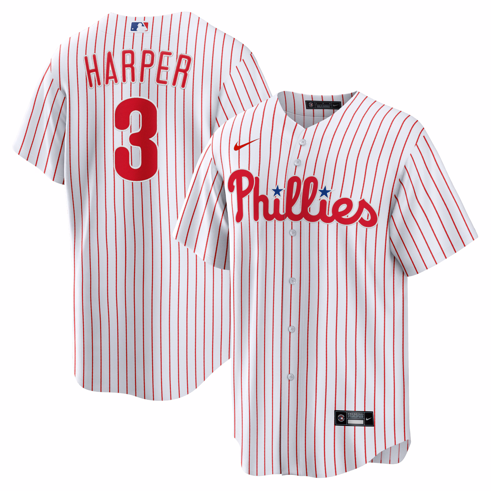 Philadelphia Phillies Bryce Harper #3 White Home Replica Player Name Jersey
