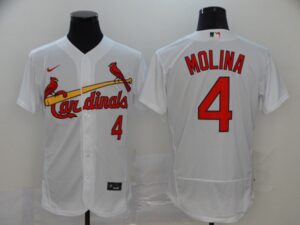 Men's St. Louis Cardinals #4 Yadier Molina White Stitched Flex Base  Jersey