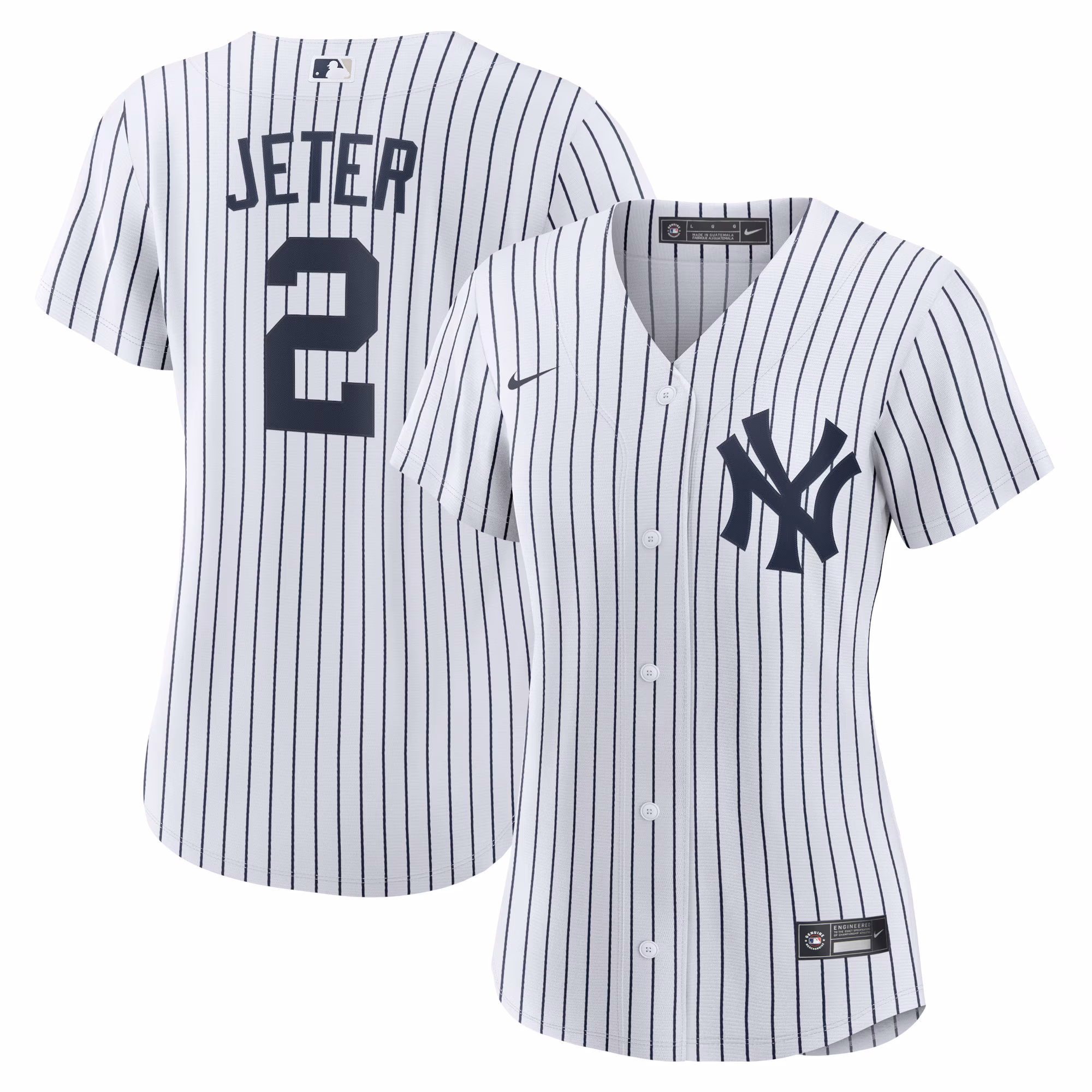 Women's New York Yankees Derek Jeter #2 White/Navy Home Replica Player Name Jersey