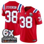 Rhamondre Stevenson #38 New England Patriots 6-Time Champions Patch Game Jersey - Red