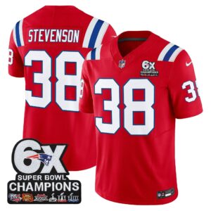 Rhamondre Stevenson #38 New England Patriots 6-Time Champions Patch Game Jersey - Red