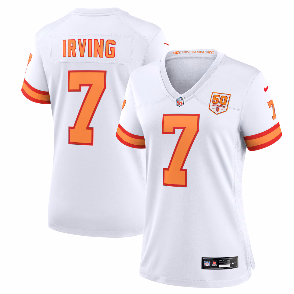Bucky Irving #7 '76 Tampa Bay Buccaneers Women's 50th Season Game Jersey - White
