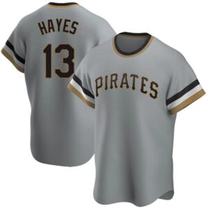 Men's Pittsburgh Pirates #13 Ke'Bryan Hayes Road Cooperstown Collection Gray Jersey