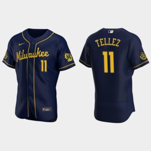 Men's Milwaukee Brewers #11 Rowdy Tellez Alternate Navy Jersey