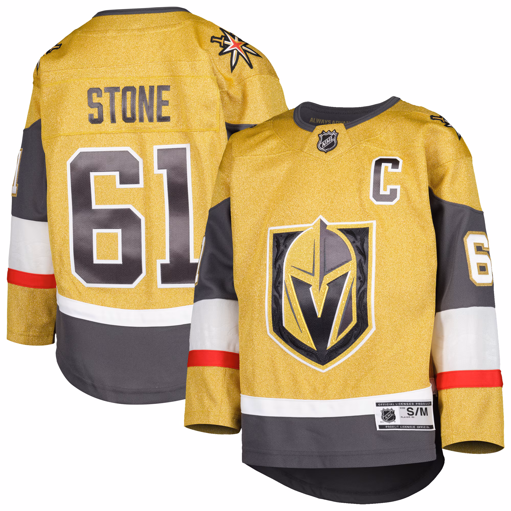 Youth Vegas Golden Knights Mark Stone #61 Gold Home Captain Patch Premier Player Jersey
