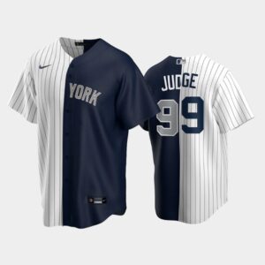 Men's New York Yankees Split Replica Jersey #99 Aaron Judge White-Navy