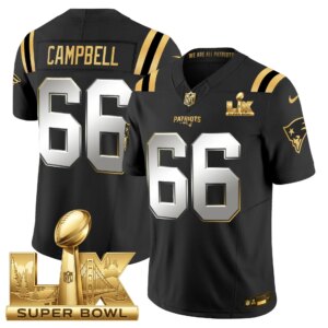 Will Campbell #66 New England Patriots Super Bowl LX Gold Patch Vapor Limited Game Jersey - All Stitched