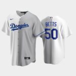 Men's White-Gray Los Angeles Dodgers Home Jersey #50 Mookie Betts Replica Split