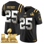 Patriot #25 New England Patriots Super Bowl LX Gold Patch Vapor Limited Game Jersey - All Stitched