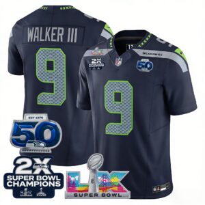 Kenneth Walker III #9 Seattle Seahawks 2-Time Super Bowl LX 50th Patch Vapor Limited Game Jersey - All Stitched