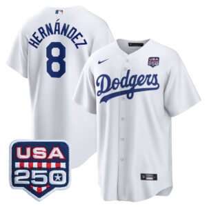 Enrique Hernández #8 Los Angeles Dodgers 250th Patch Home Replica Jersey - White
