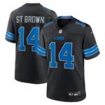 Men's Amon-Ra St. Brown #14 Black Detroit Lions 2nd Alternate Game Jersey