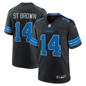 Men's Amon-Ra St. Brown #14 Black Detroit Lions 2nd Alternate Game Jersey