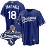 Men's Los Angeles Dodgers Yoshinobu Yamamoto #18 Royal 2025 World Series Champions Alternate Replica Jersey