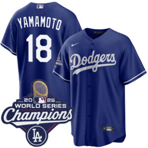 Men's Los Angeles Dodgers Yoshinobu Yamamoto #18 Royal 2025 World Series Champions Alternate Replica Jersey