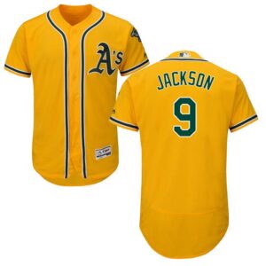 Oakland Athletics #9 Reggie Jackson Gold Flexbase Collection Stitched Jersey