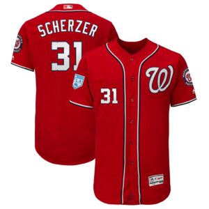 Men's Washington Nationals #31 Max Scherzer Majestic Scarlet 2019 Spring Training Flex Base Player Jersey