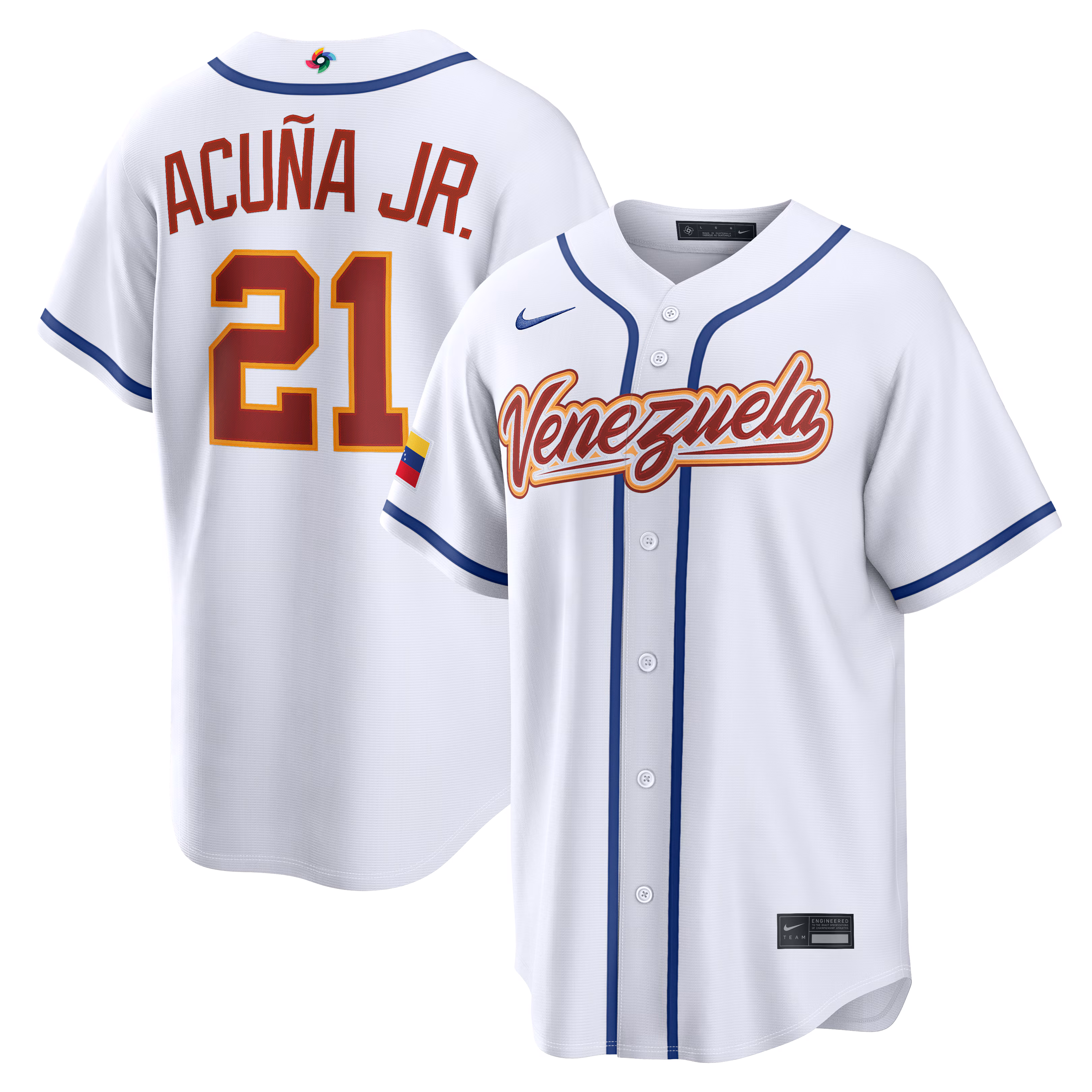 Ronald Acuña Jr. #21 Venezuela Baseball White 2026 World Baseball Classic Home Stadium Jersey
