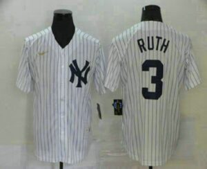 Men's New York Yankees #3 Babe Ruth White Throwback Stitched Cool Base  Jersey