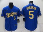 Men's  Los Angeles Dodgers #5 Freddie Freeman Blue With Gold Stitched Cool Base Jersey