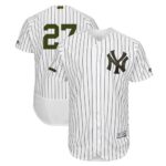New York Yankees #27 Giancarlo Stanton White Strip Flexbase Collection 2018 Memorial Day Stitched Jersey