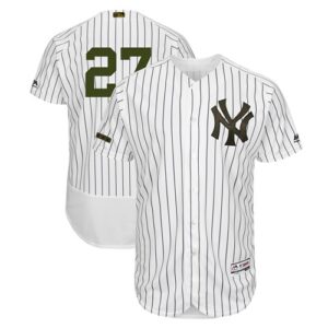 New York Yankees #27 Giancarlo Stanton White Strip Flexbase Collection 2018 Memorial Day Stitched Jersey