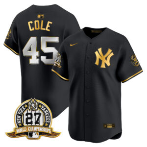 Gerrit Cole #45 New York Yankees 27 Time Champions Patch Vapor Premier Limited Jersey - Black Gold