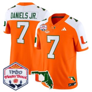 CJ Daniels #7 Miami Hurricanes MIA 2026 The Fiesta Bowl & Florida Patch Vapor Limited Jersey - All Stitched