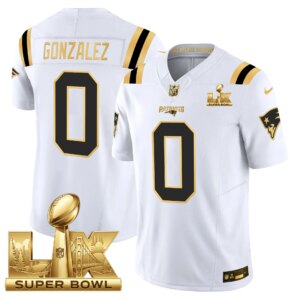 Christian Gonzalez #0 New England Patriots Super Bowl LX Gold Patch Vapor Limited Game Jersey - All Stitched