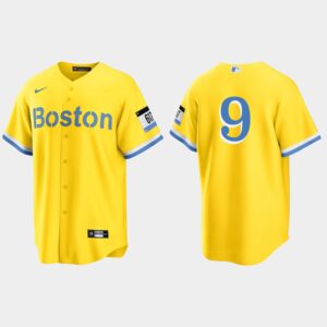 Men's Boston Red Sox #9 Ted Williams Gold Light Blue 2021 City Connect Cool Base Jersey