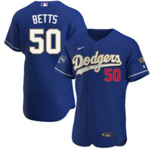 Men's Los Angeles Dodgers #50 Mookie Betts Royal Blue Championship Flex Base Sttiched Jersey